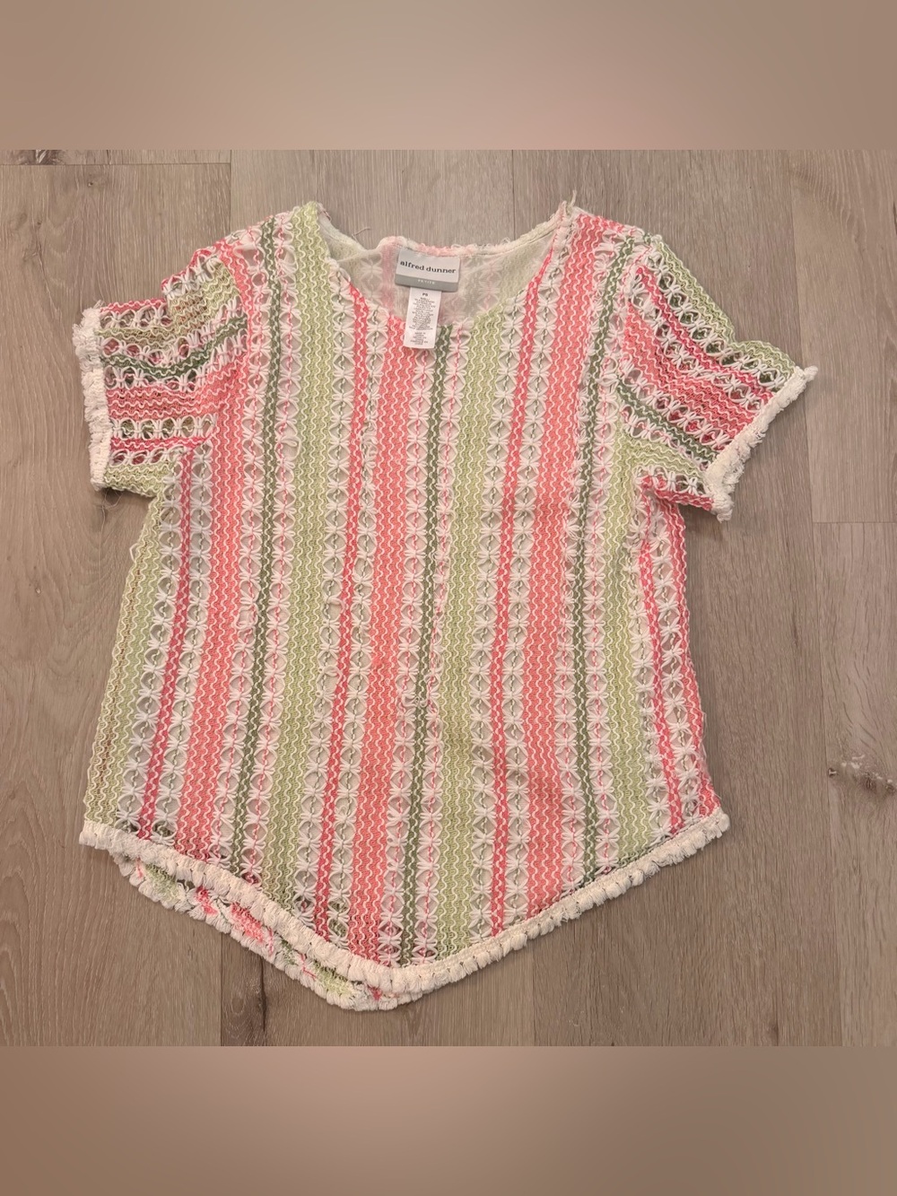🌸 VINTAGE ALFRED DUNNER OPEN KNIT CROCHET STRIPE TOP 🌸